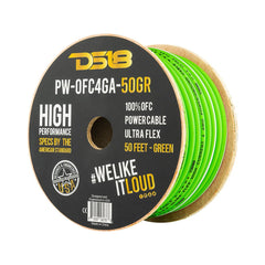 DS18 PW-OFC4GA-50YGR 4-GA Ultra Flex 100% OFC Ground, Power Cable, 50 Feet, Green