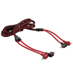 100% OFC Ultra Flex 2-Channel RCA with 90 Degree Ends, Dual Twist Wire, Red Braided Jacket - 6 ft