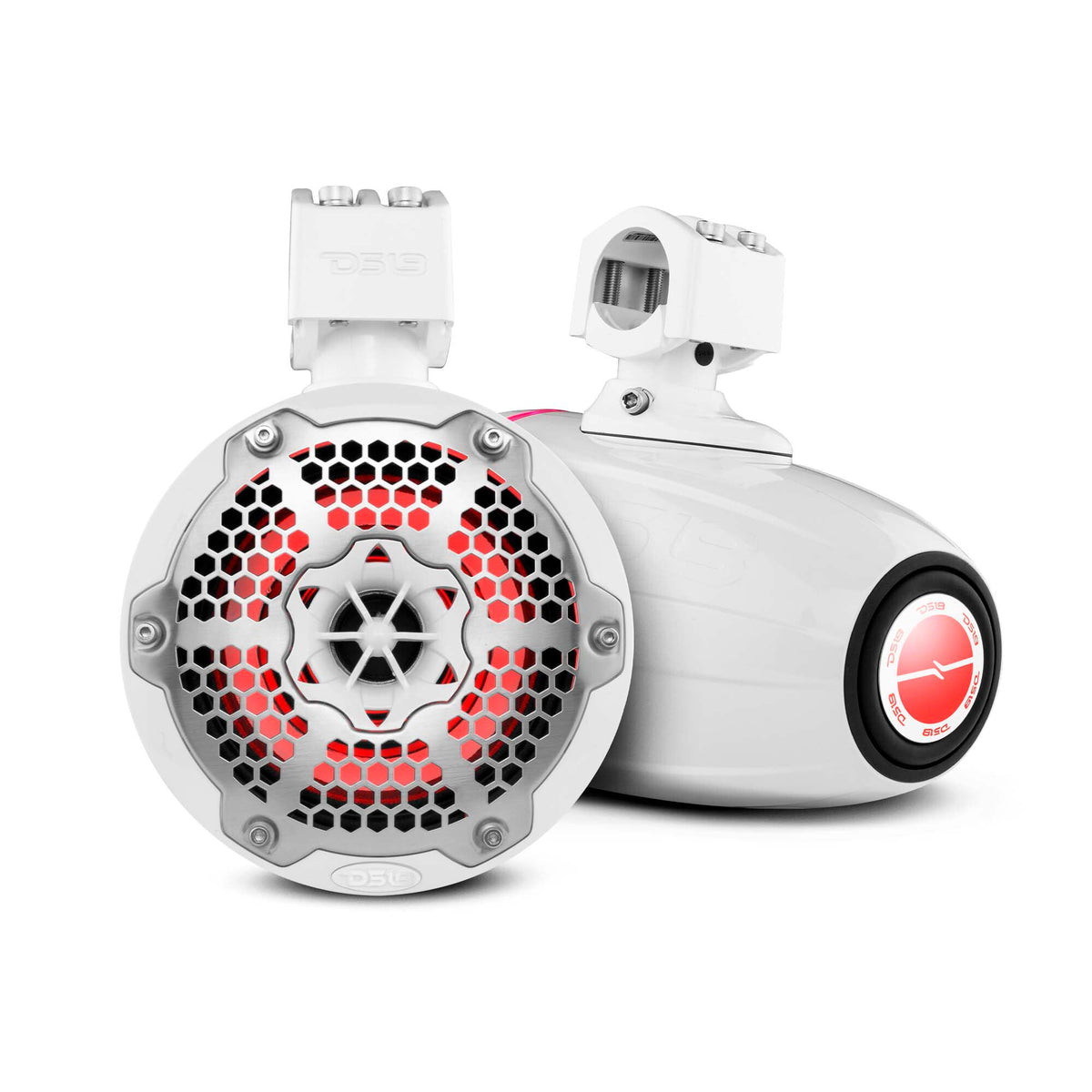 NXL 6.5" Neodymium Marine and Powersports Towers with Built-in Passive Radiator, 1" Driver and LED RGB Lights 150 Watts Rms -White