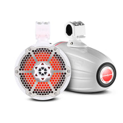 NXL 8" Neodymium Marine and Powersports Towers with Built-in Passive Radiator, 1" Driver and LED RGB Lights 180 Watts Rms -White