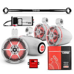 JK-TUBE 4x 8" Marine Towers Speakers with RGB LED Lights, 4-Channel Marine Amplifier and AMPKIT for Jeep JK/JKU