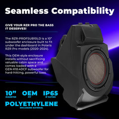 Polaris RZR Pro (2020–2024) Under-Dash 10” Subwoofer Enclosure – Loaded GEN-X10.4DCF | 600W RMS, Dual 4 Ohm | IP65 Water-Resistant