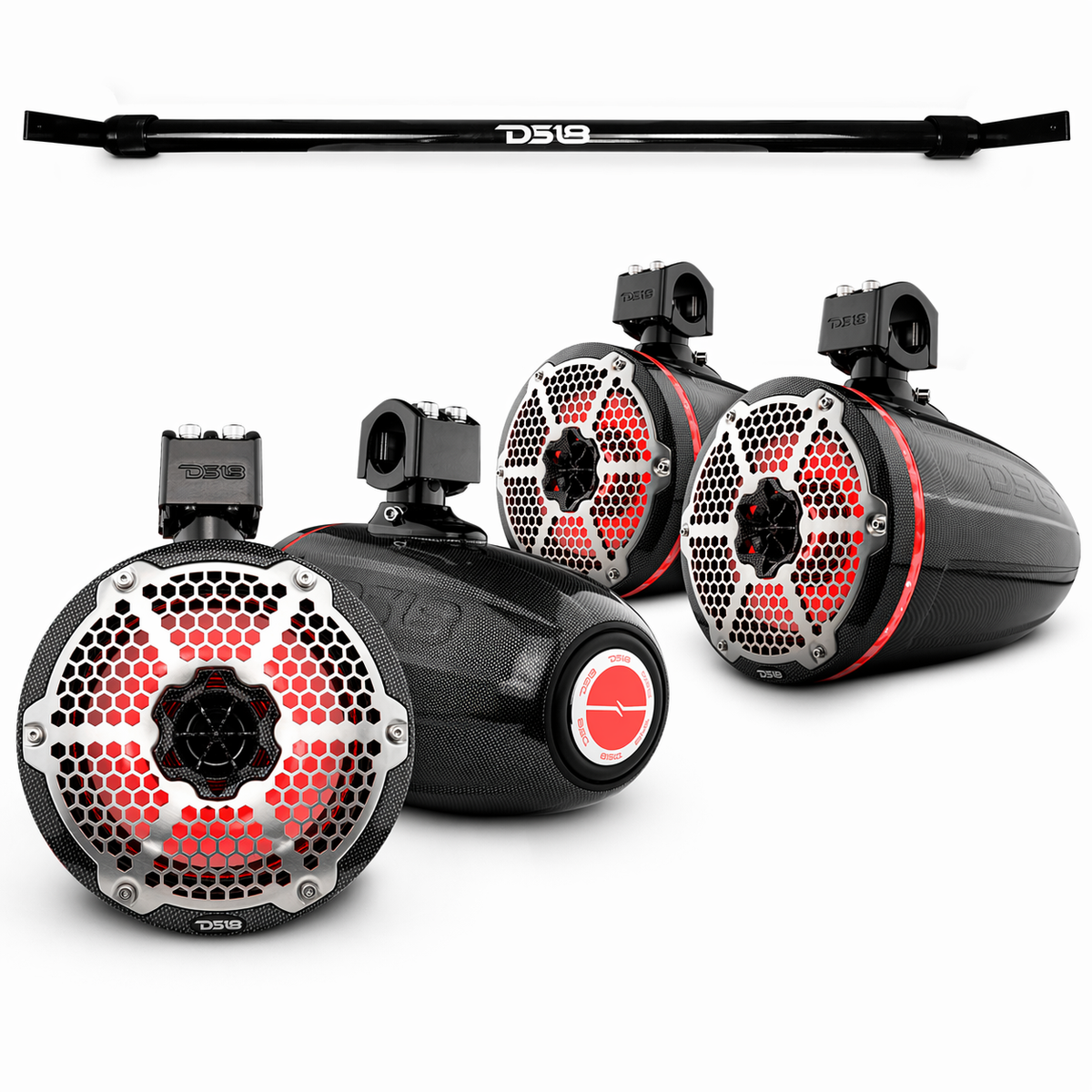 Jeep Gladiator JT Mounting Bar + 4x 8” Marine Tower Speakers with RGB LED Lights